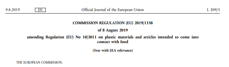 2019年8月9日欧盟在官方公报2